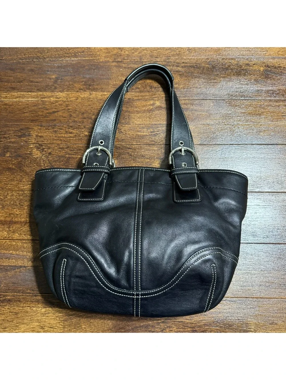Vintage Y2K Coach Soho Buckle Adjustable Shoulder Bag Black Leather Tote 9544